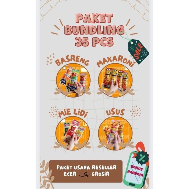 

Termurah Paket 35Pcs ( Basreng,Makaroni,Mie Lidi, Usus) Murah