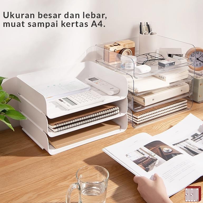 

ORIGINAL Susun Tray File Dokumen Susun / Rak Kertas Organizer Document Paper Meja Kantor Putih Transparant Ae-24