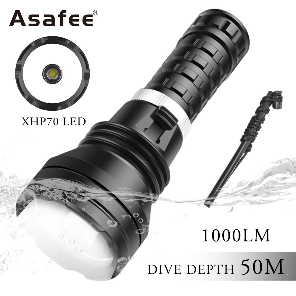 Asafee D855 XHP70 LED Senter Diving Senter 1000lm IPX8 Waterproof Rechargeable Diving Depth 50m Scub