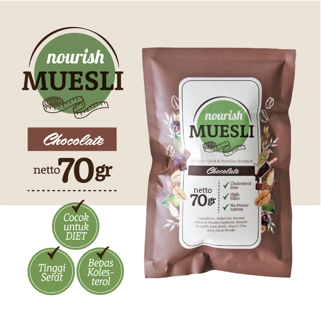 

Nourish Muesli Chocolate (Bebas Kolesterol, Tinggi Serat) 70gr