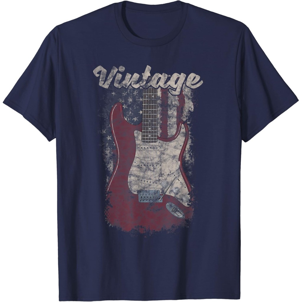 Kaos katun pria hitam Vintage American Flag Gitaris Pemain TShirt Gitaris Hadiah T-Shirt Kaos putih 