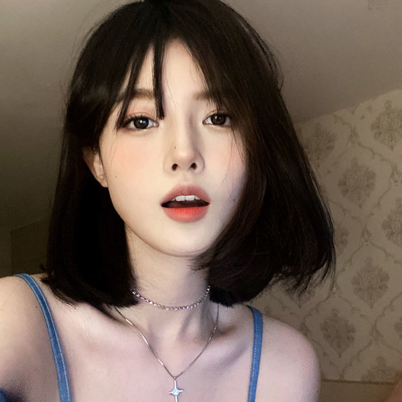 Xuchang Wig Rambut Pendek Wanita Poni Potong Rambut Panjang Tulang Selangka Penutup Rambut BaruLISAS
