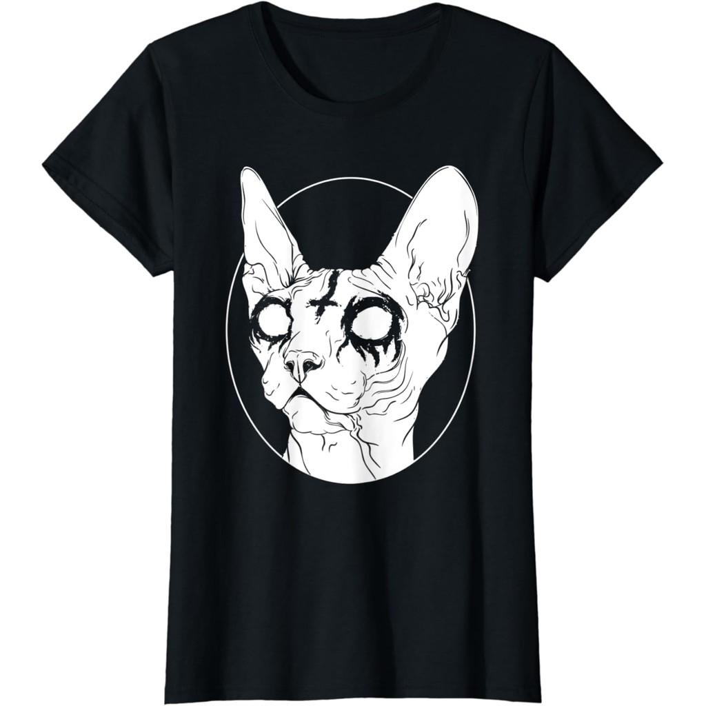 Kaos katun pria hitam Kaos Metal Hitam Sphynx Cat I Goth dan Death Metal Kaos putih Pengiriman Cepat