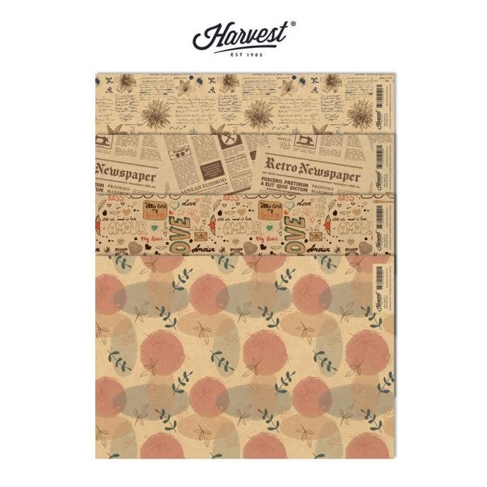 

ORIGINAL Kertas Kado Harvest / Wrapping Paper Brown Kraft Fancy - Paket isi 4 dgh-43