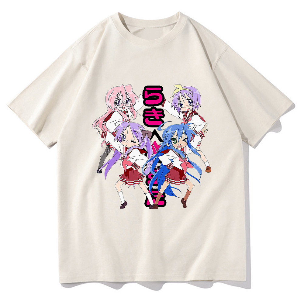 Hot Anime Bintang Keberuntungan T Kartun Konata Izumi Kagami Estetika Kaos Manga