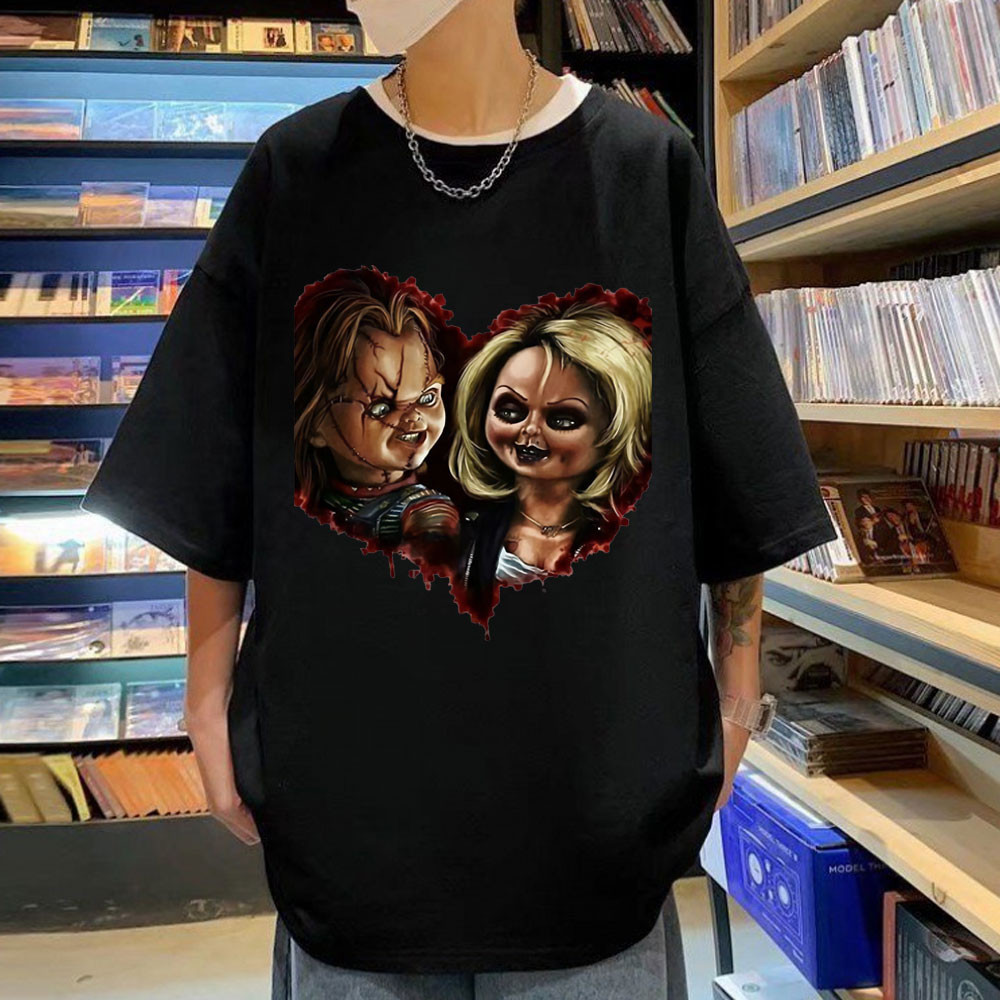 Kaos Grafis Boneka Hantu Horor Kaus Vintage Gotik Kaus Tren