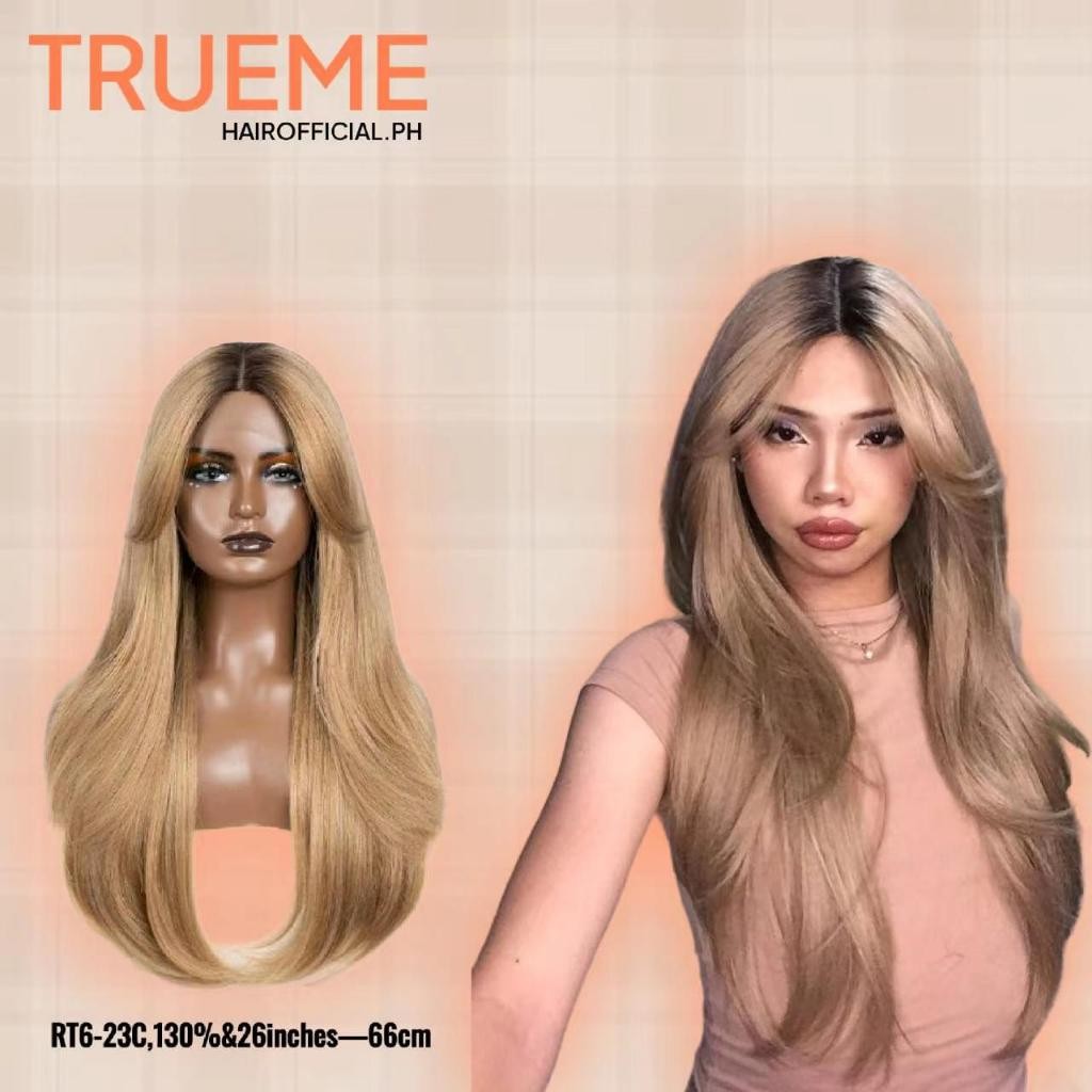 Trueme Wig Renda Depan Sintetis 26 "Wig Renda Ombre Lurus Wig Bagian Cosplay Wig Pirang untuk Wanita