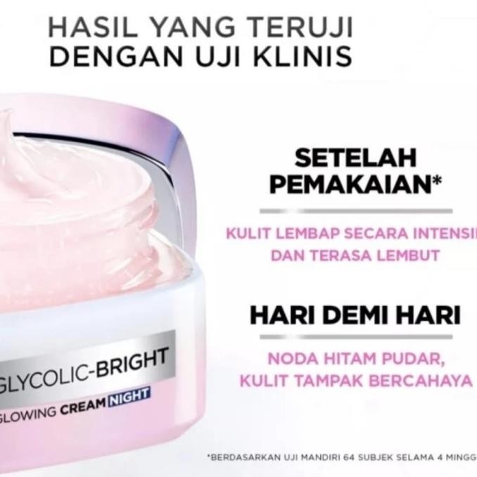 LOREAL GLYCOLIC BRIGHT NIGHT CREAM 50ml Krim Malam Mencerahkan Wajah RYTI