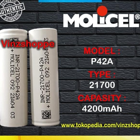 Battery Molicel 21700 P42A 4200Mah 45A - Baterai