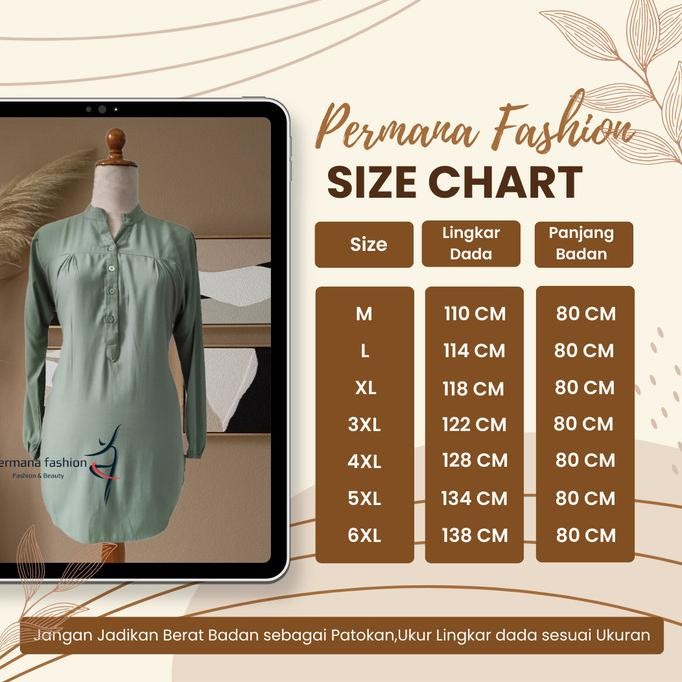 Baju Atasan Blouse wanita Kemeja Lengan panjang Cream Jumbo Dewasa