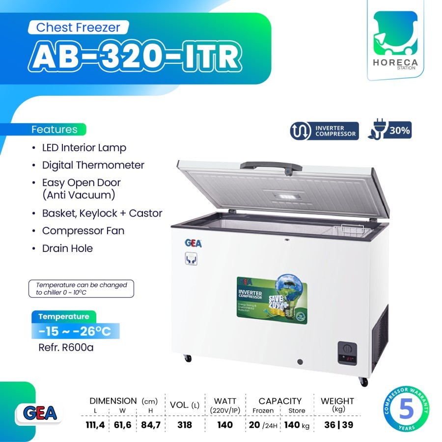 GEA Chest Freezer Box Inverter AB-320-ITR / AB 320 ITR / AB320ITR