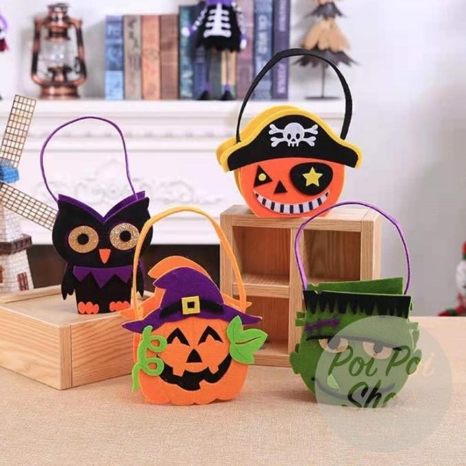 

DFR Tas Permen Halloween Ember Flanel Skull Labu Kostum Pumpkin Candy Bag TERLARIS