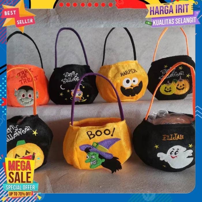 

TODAY TABB TAS HALLOWEEN PUMPKIN LABU TRICK OR TREAT GOODIE BAG FLANEL BULU KAIN