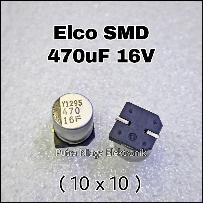 Murah Elco SMD 470uF 16V Alumunium 470 uF 16Volt Aluminum Kapasitor 10x10 mm putr4n Juara