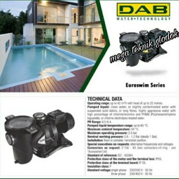 Pompa Kolam Renang Dab Italy Euroswim 75 3/4Hp Made In Italy