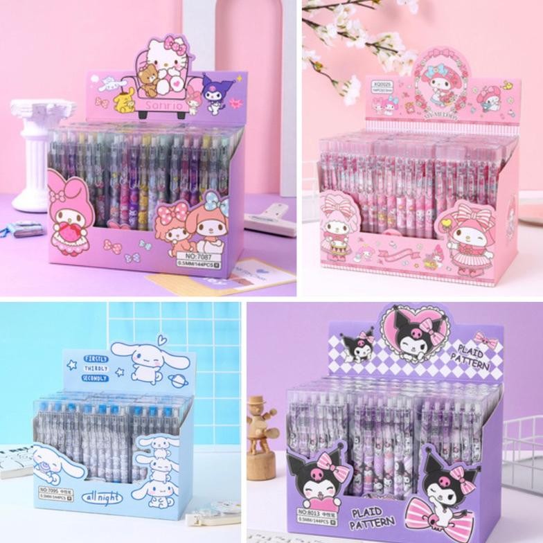 

(12 Pcs) Box Pulpen Gel Cetek Sanrio 0.5mm / Ballpoint sanrio kuromi cinnamoroll Melody / Pulpen anak sekolah warna hitam baru