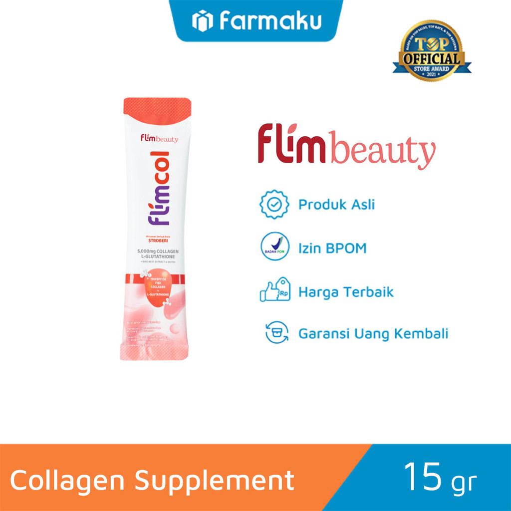 FLIMBEAUTY Flimcol 5000mg Collagen Tripeptide Rasa Stroberi 1 Sachet