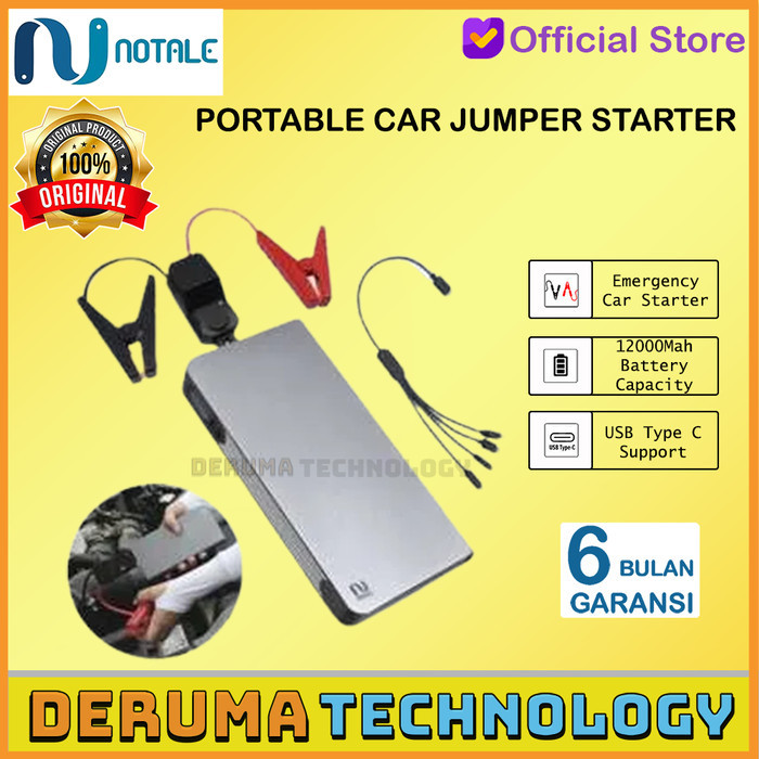 Notale Car Jump Jumper Charger Starter Aki Mobil + Powerbank 12000Mah
