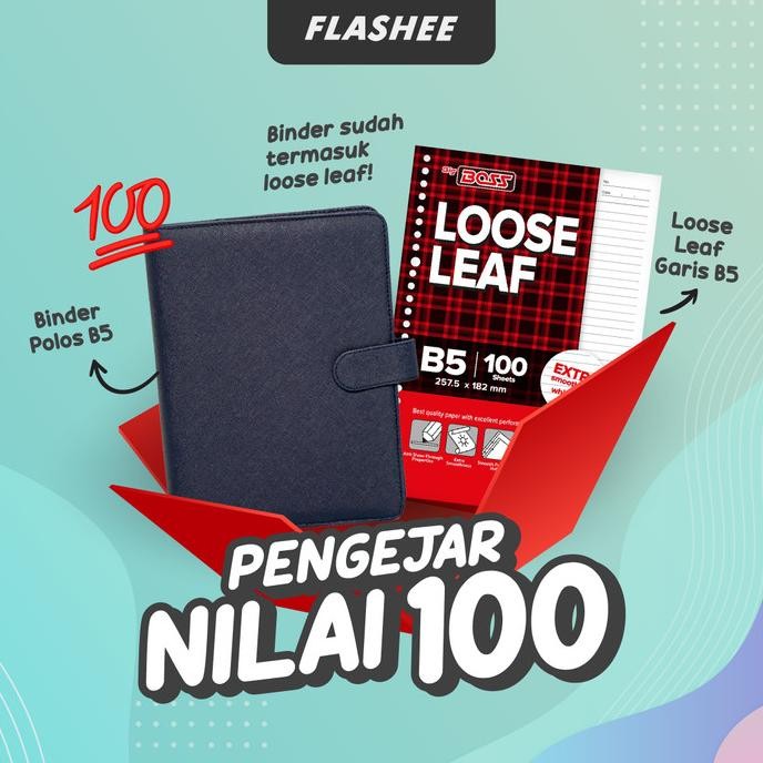 

Flashee Paket Set Binder B5 Sudah Termasuk Kertas Loose Leaf Isi 100 Lembar Paket Agenda Binder Pengejar Nilai 100