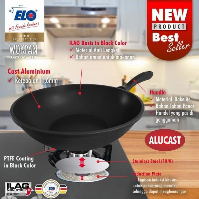 Elo Germany Wok Pan Alucast 28 Cm Wajan Anti Lengket