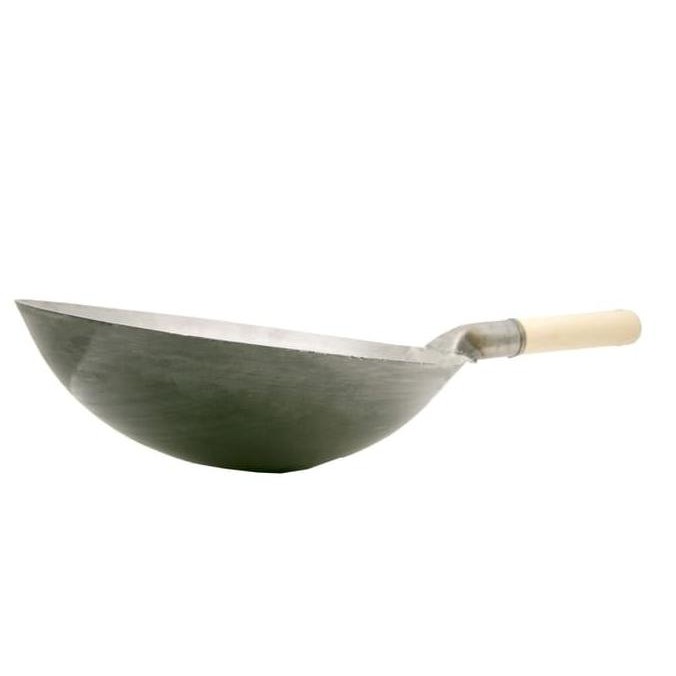 Wok/Wajan/Kuali Besi Baja Dengan Gagang Kayu 40 Cm
