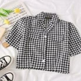 Blouse Crop kerah tangan pendek kotak Ayana ECL Bahan katun