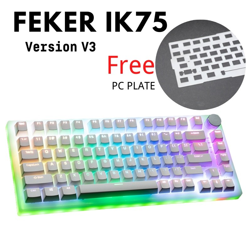 FEKER IK75 V3 / PRO Kit Wireless 3 Mode Hot Swap Mechanical Keyboard RGB Dapat dikompatibel dengan u