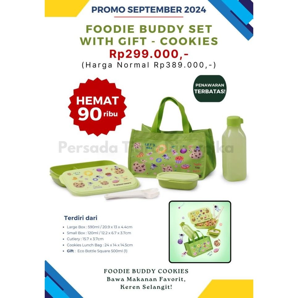 TUPPERWARE FOODIE BUDDY SET GRATIS ECO BOTTLE SQUARE 500ML (1) - HIJAU 0410T