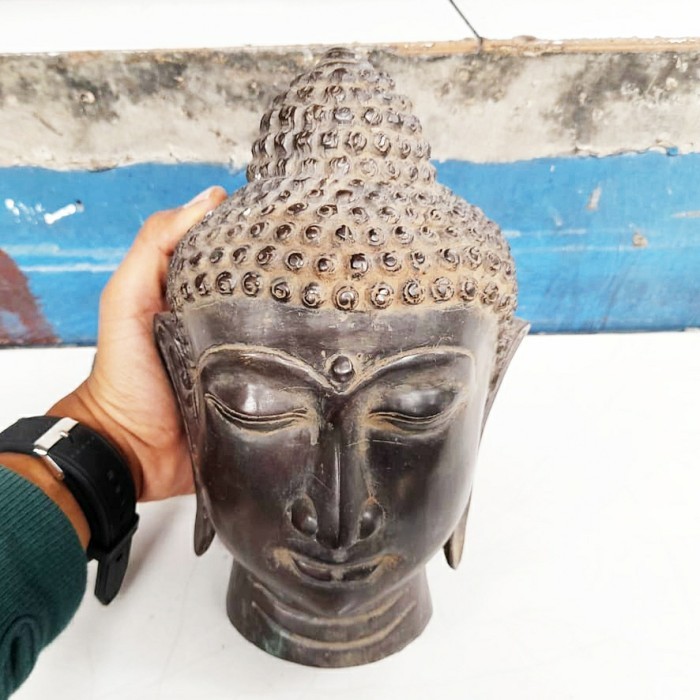 Sani - Koleksi Patung Kepala Buda Budha Hitam Perunggu Antik Model Kuno