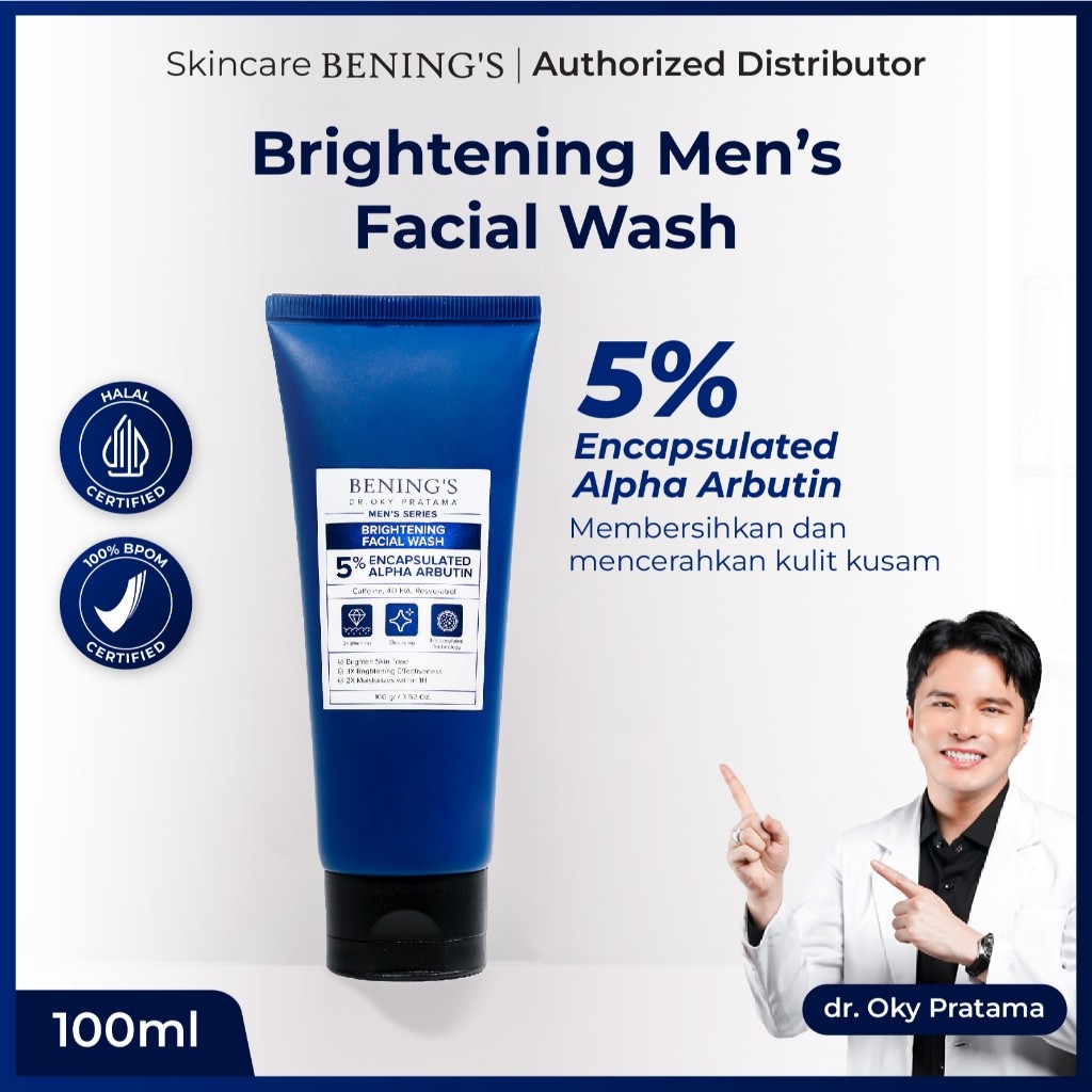 Benings Facial Wash Cowok BRIGHTENING MEN Sabun Cuci Muka Dr Oky Pratama - 5% Encapsulated Alpha Arb