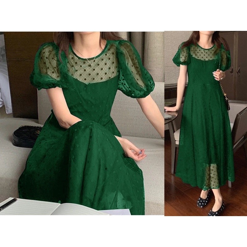 Dres Wanita Maxi Drees Natal Korean Style Dress Dewasa Terbaru 2024 Gaun Perempuan Elegan Kekinian F