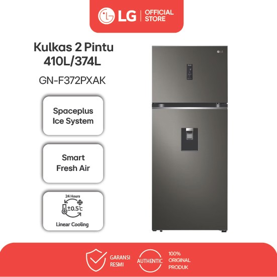 LG Kulkas 2 Pintu 410L / 374L - LinearCooling - Door Cooling - Spaceplus Ice System - ThinQ - GN-F37