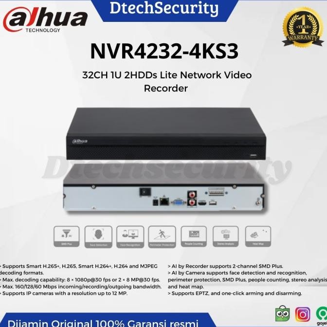NVR 32 CH DAHUA DH NVR 4232 4KS2