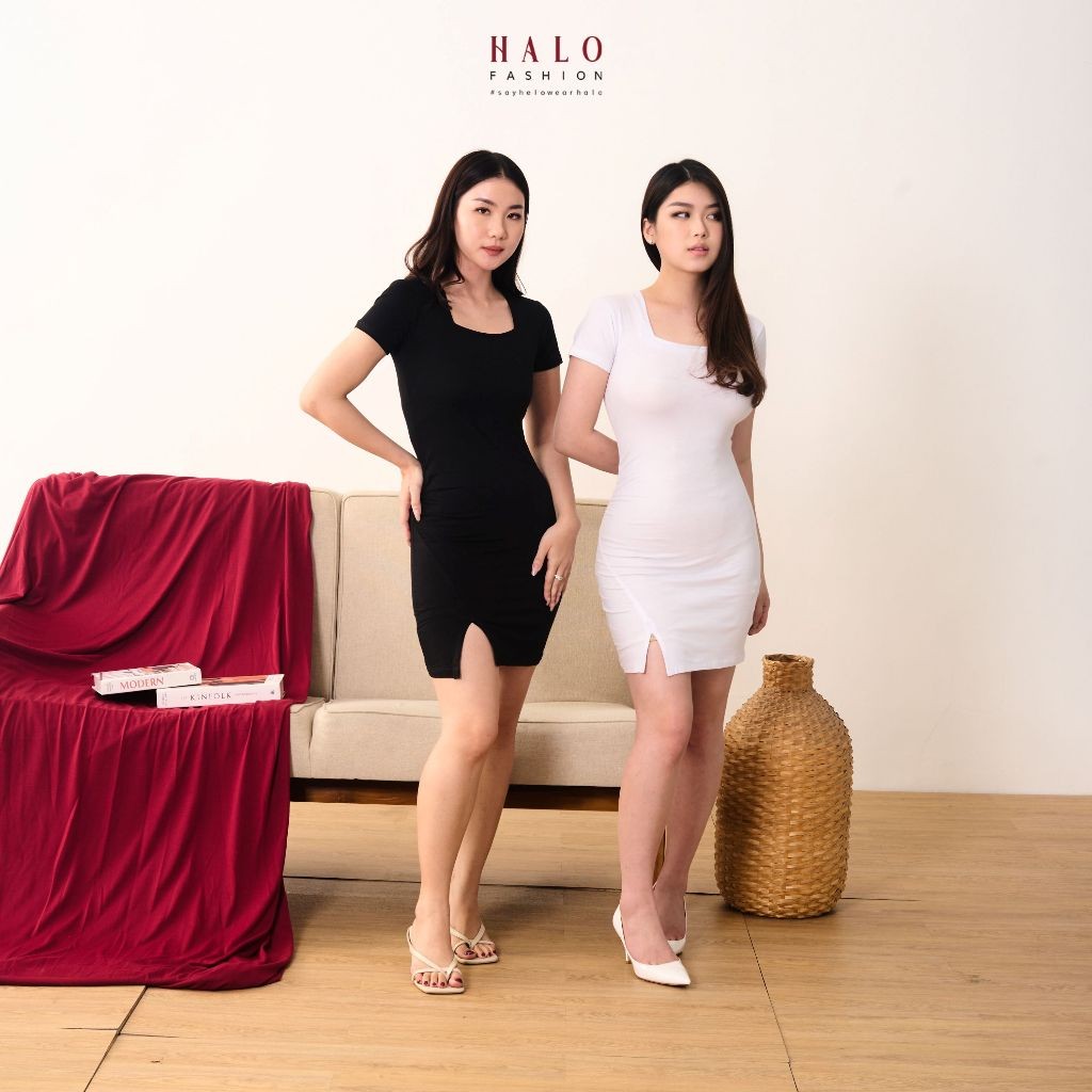 Gaun Natal Murah Drass Elegant Dread Party Kondangan Basic Press Body Deres Polos Sexy Gaun Korea St