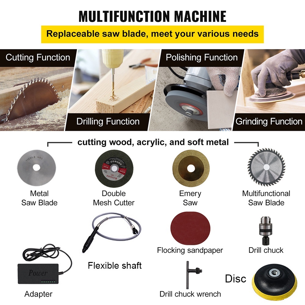 READY Gergaji Meja Multifungsi, Mesin Pemotong Meja Mini dengan Pisau Gergaji Dapat Disesuaikan