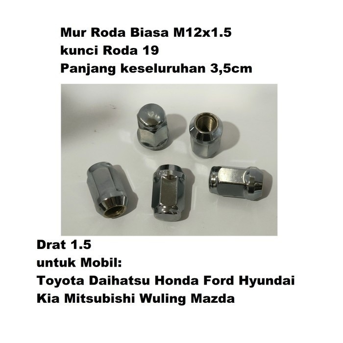 MUR RACING RODA MOBIL M12 X 1.5 - 19 CHROME DRAT 1.5 KUNCI RODA 19 PANJANG 3,5CM UNTUK MOBIL MEREK
