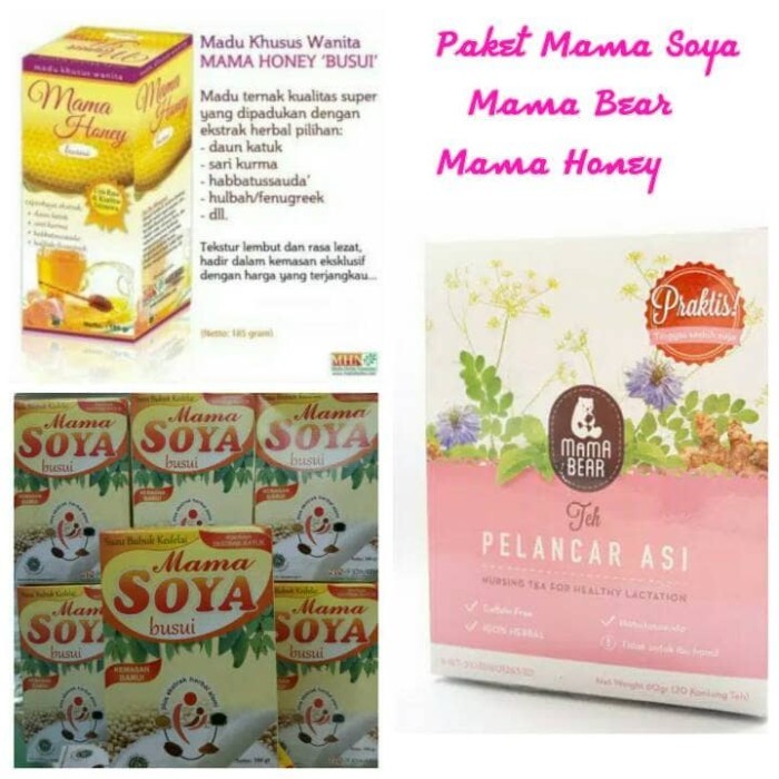 Paket Mama soya, mama honey dan Mama Bear Teh Celup Pelancar Asi