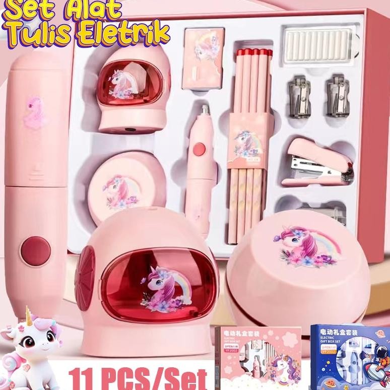 

Terlaris Electric Stationery Set / Set Alat Tulis /Elektrik Rautan Penghapus Vacuum Pensil 11 In 1 /Anak Alat Perkakas Belajar Anak Perempuan Kado Viral