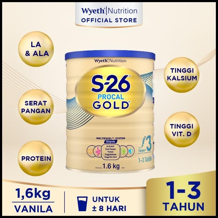 

S-26 Procal Gold Tahap 3 Vanila Susu Anak Usia 1-3 Tahun Ukuran 1,6Kg