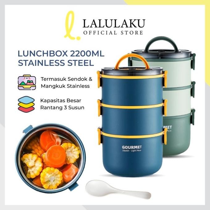 La Natuna Kotak Makan Rantang Susun Stainless Steel Bekal Anti Tumpah