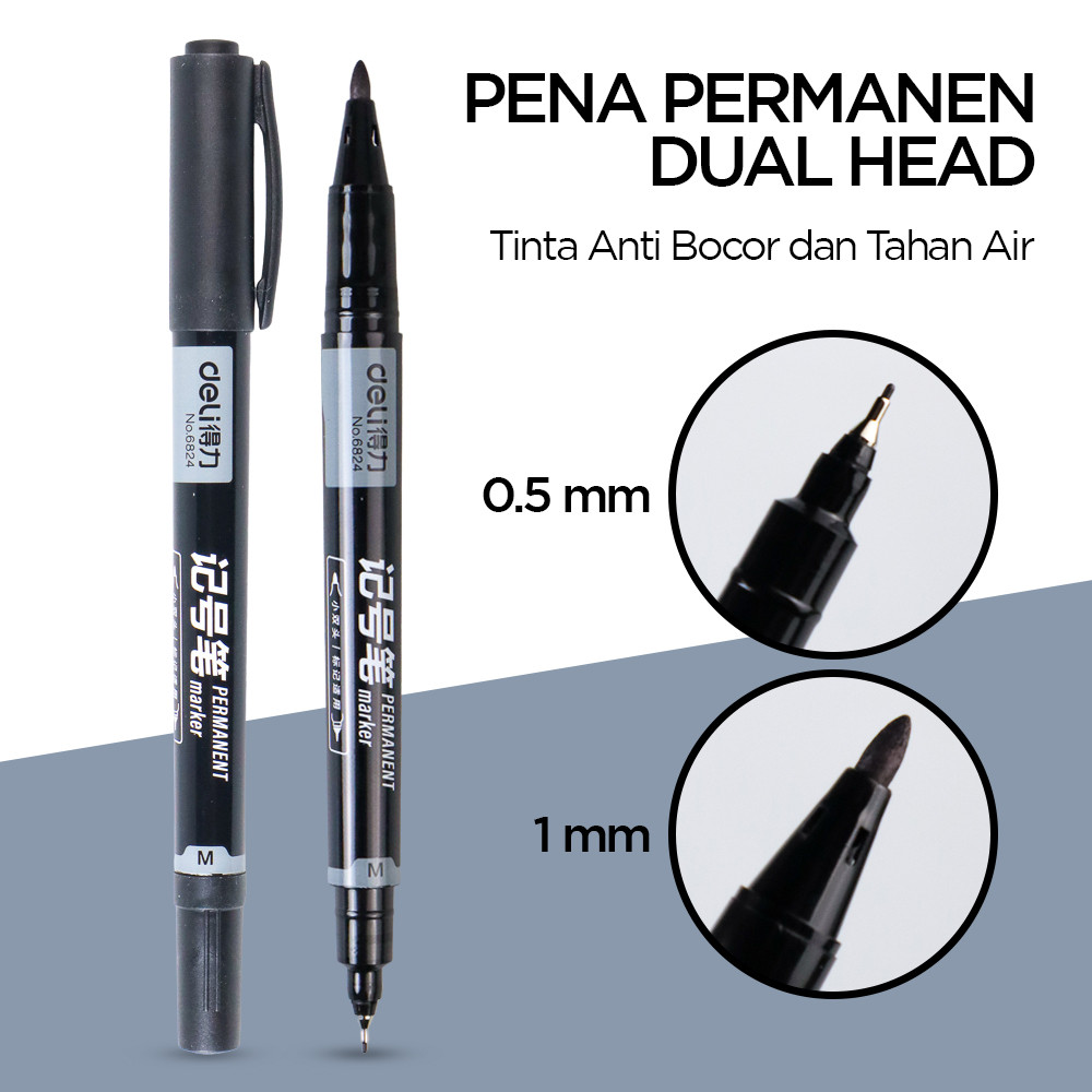 

Deli Pena Permanen Dual Head Tip Marker Pens Waterproof - 6824