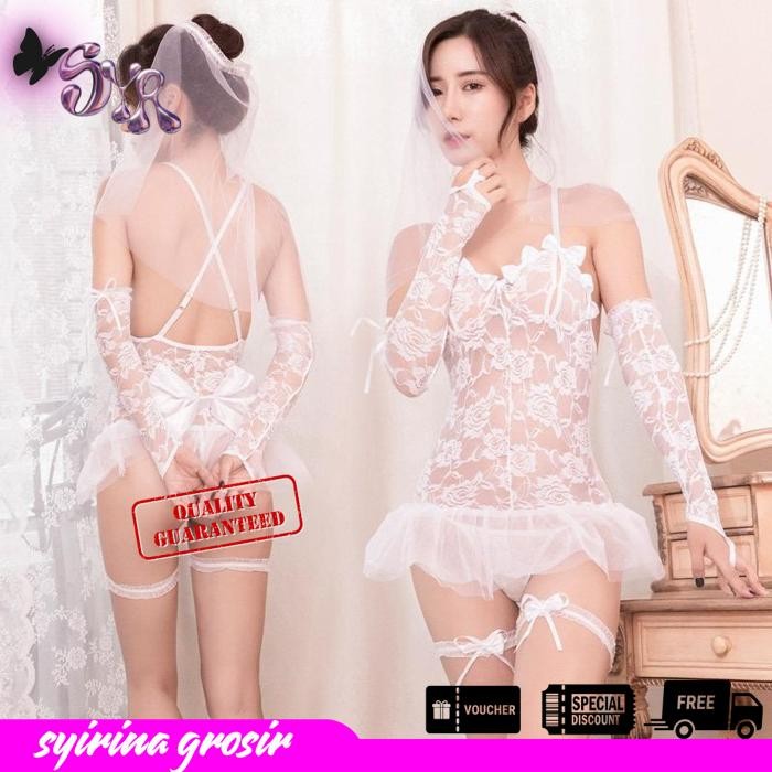LINGERIE SEXY HOT COSPLAY BRIDE PENGANTIN WEDDING DRESS UNIFORM LACE  GRATIS ONGKIR