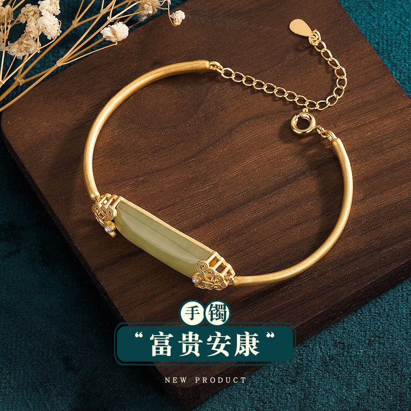 Gelang giok hijau gelang giok keberuntungan wanita gelang giok emas asli china membawa keberuntungan