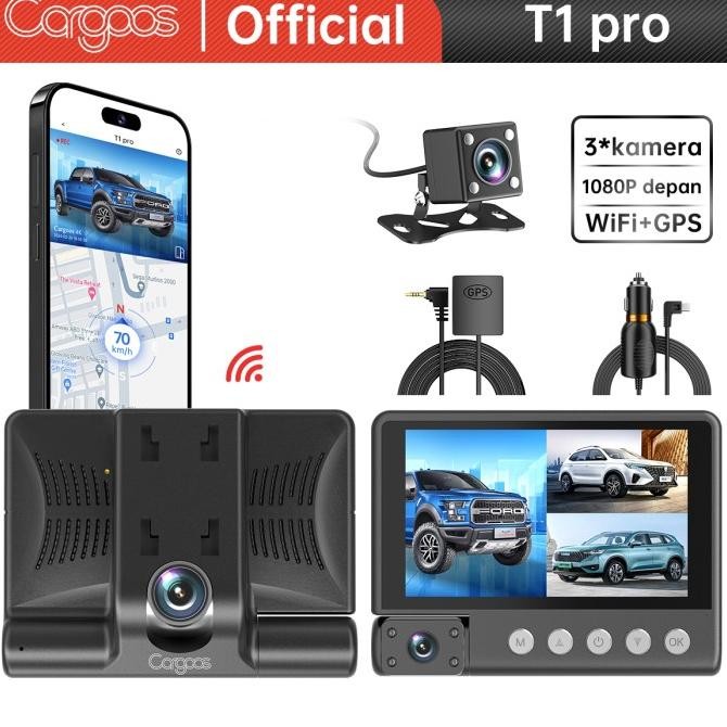 Dijual Cargoos T1 Pro Dashcam Mobil 3 Kamera 1080P Hd Wifi Gps Night Vision Apps