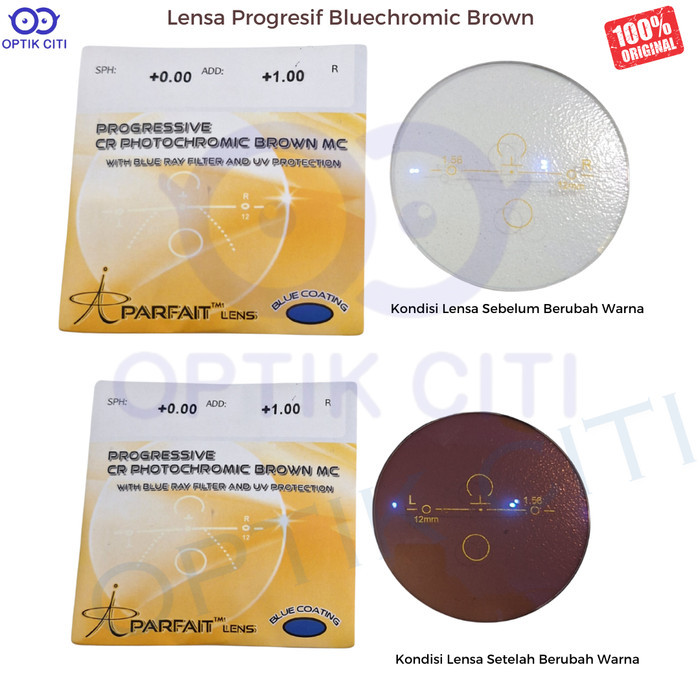 Lensa Kacamata Progresif Bluechromic Brown Photochromic Blueray Brown