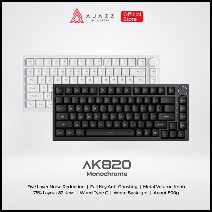 Ajazz Ak820 Monochrome 75% Mechanical Keyboard Wired White/Blue Light