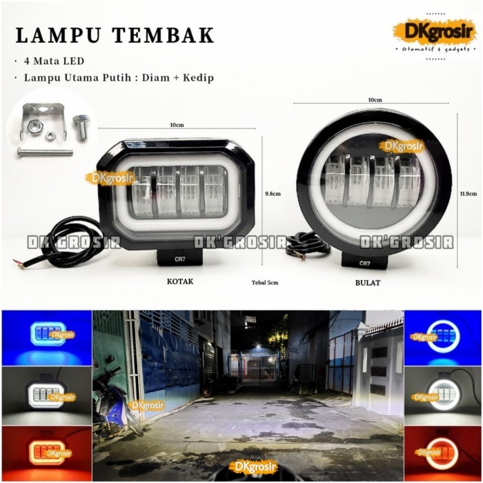Promo Lampu Tembak Sorot 4Mata Led- Lampu Tembak Daymaker 4 Mata Kotak Bulat