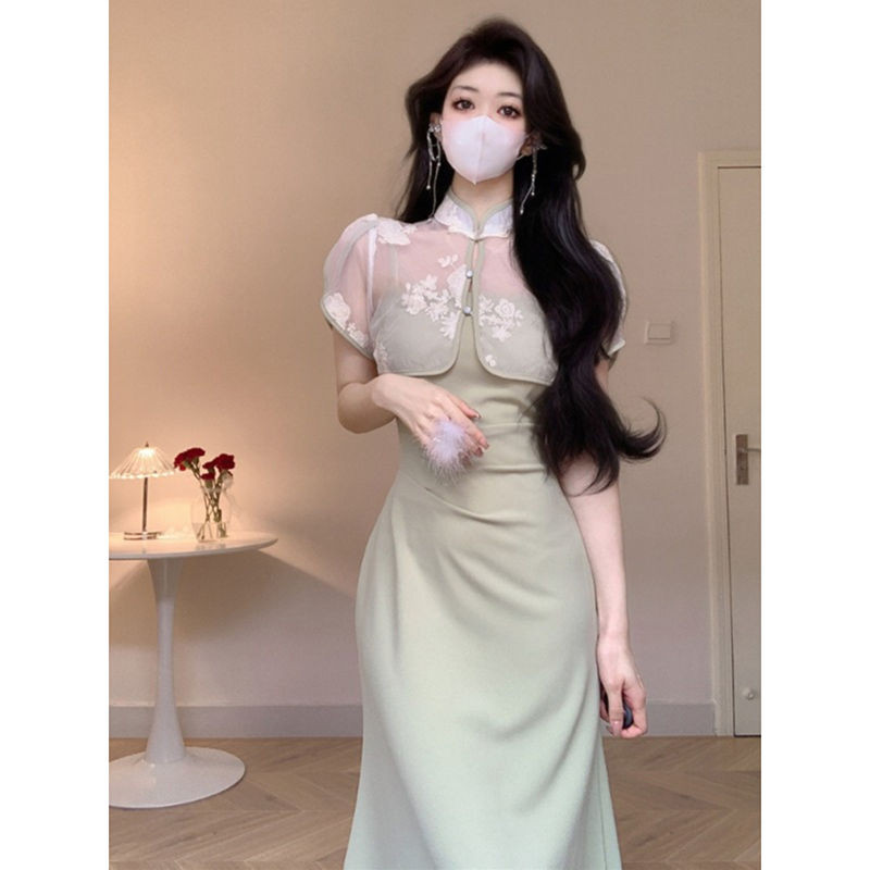 Improved Cheongsam Young High-Grade Sling Dress Two-Piece Suit