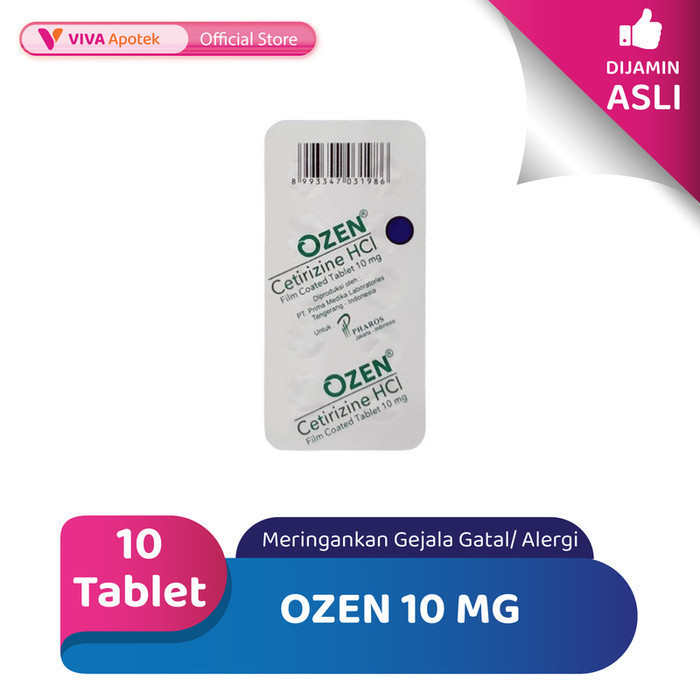 Ozen 10 mg / Cetirizine / Gatal / Alergi (10 Tablet)