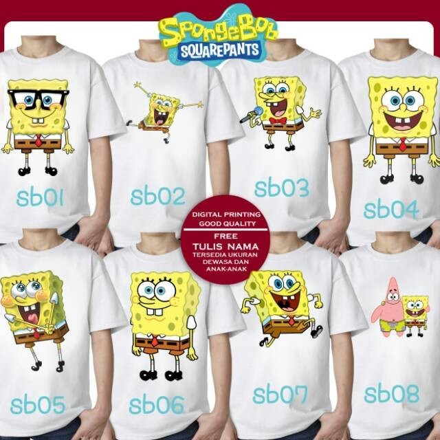 FREE NAMA KAOS BAJU PRINT ANAK / DEWASA SPONGEBOB SQUAREPANTS